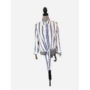 CYN byCynthia Mehta Women Multi Striped Button Front Long Sleeve Blouse Size XL